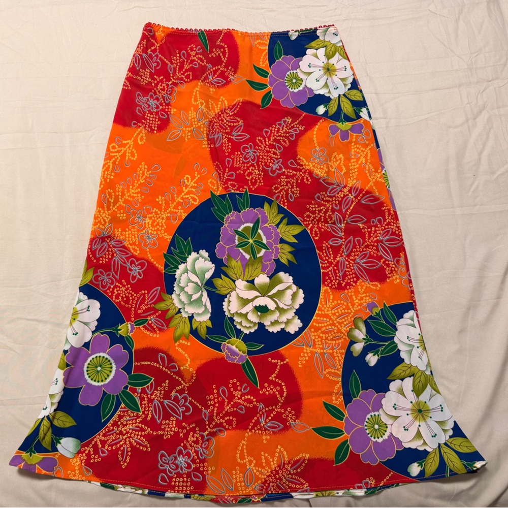 Vibrant Orange Floral Midi Skirt